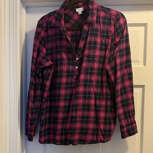 J. Crew Pink and Navy Checkered Flannel Shirt